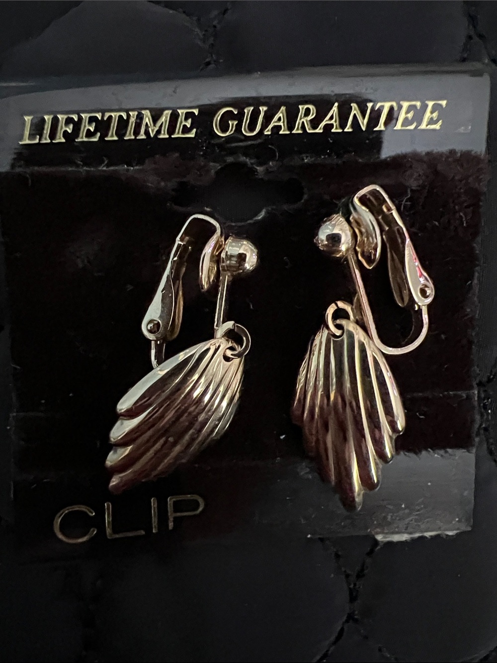 Gold-Tone Clip-On Wing Drop Earrings 80s style